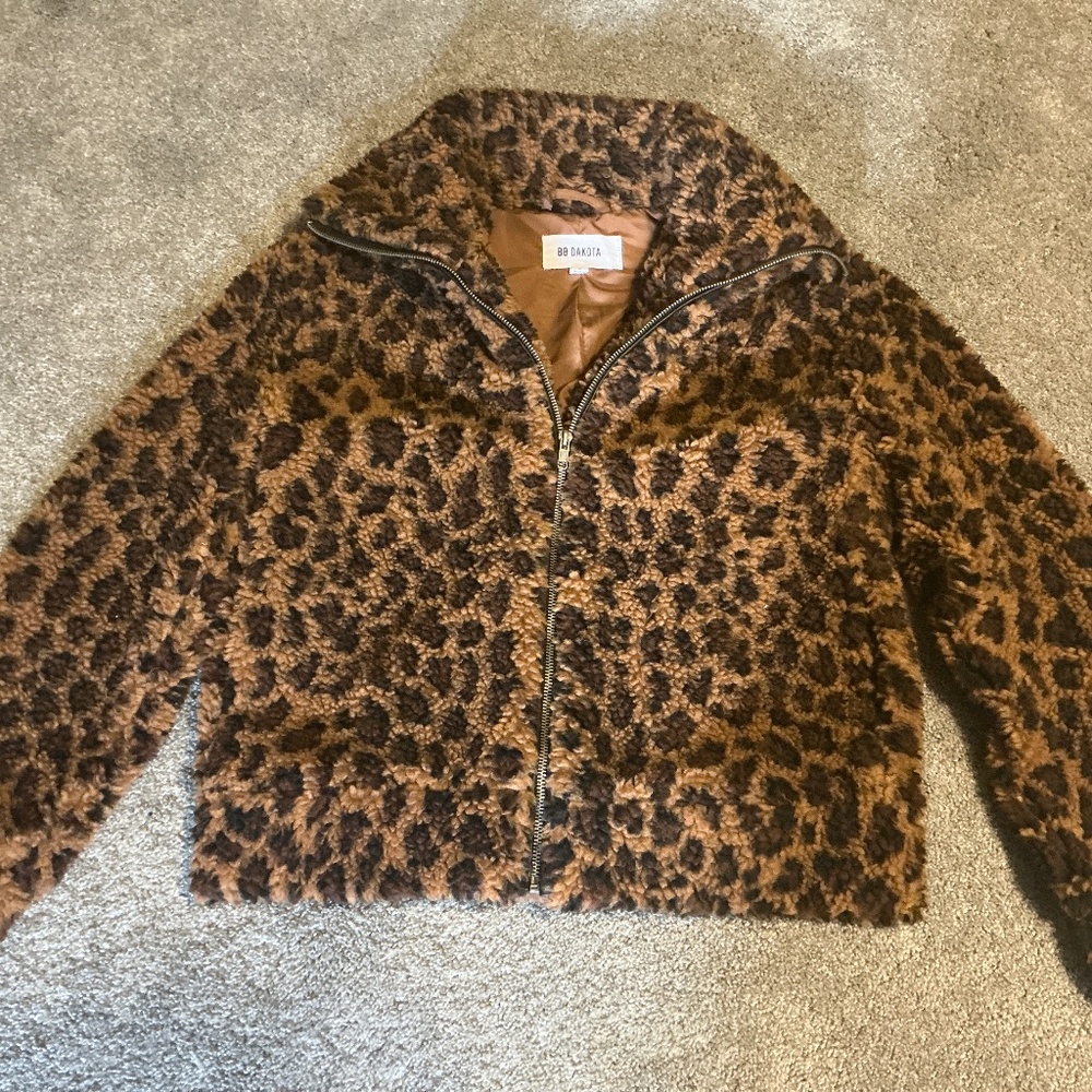 BB Dakota Vintage Style Leopard Plush Fleece Jacket-SMALL